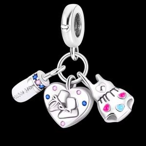 Silver Charm Bracelet with Pink and Blue Accents